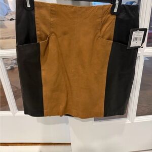 Nanette Lepore Black and Camel Colorblock Leather Mini Skirt